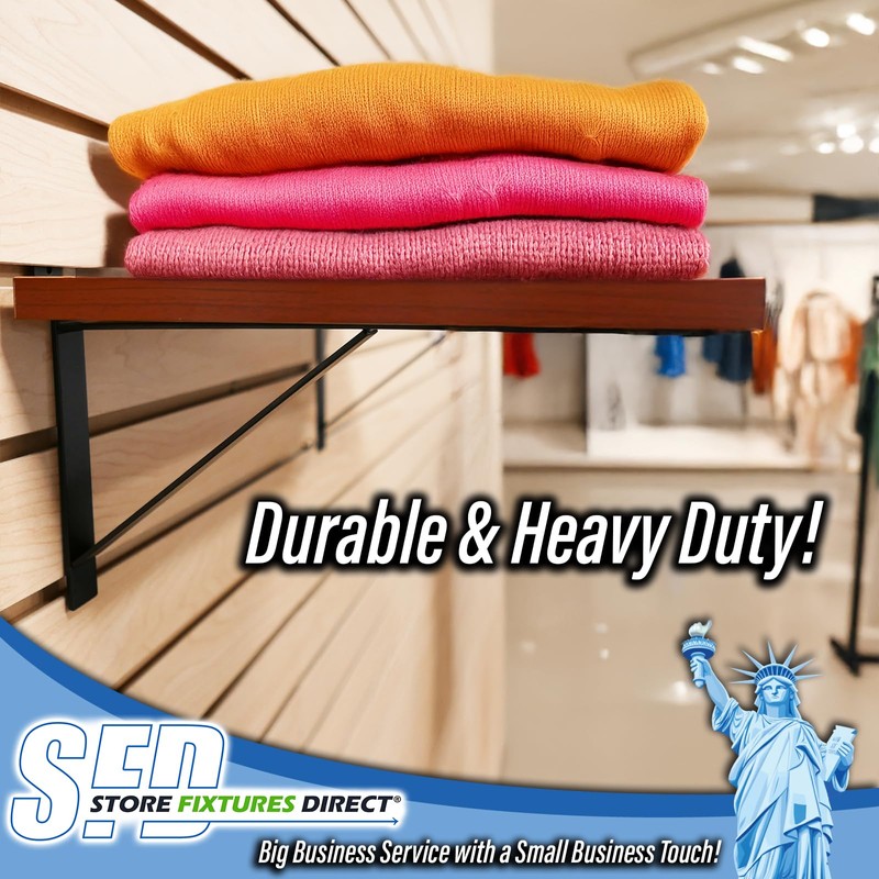 12" Black Heavy Duty Slatwall Shelf Bracket with Support &