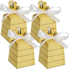 YOPAY 100 Pack Paper Beehive Gift Box with Ribbons, Baby Favors Candy Boxes, Cookie Chochalate Treat Box for Baby Shower, Birthday, Wedding Favors Supplies, Yellow