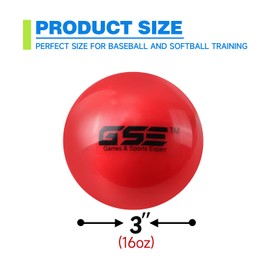 GSE Games & Sports Expert 3" Weighted Baseballs, Training Baseballs for All Skill Levels. Weighted Softballs for Outdoor Pitching, Batting, Throwing and Catching Practice (6 Pack/Red/16 oz)
