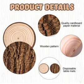 Motipuns 100 Pcs Wooden Slice Paper Place Mats Disposable Rustic Brown Table Mats Vintage Round Placemat Bulk Wood Grain Table Mats for Farmhouse Wedding Birthday Party Table Setting Supplies Decor