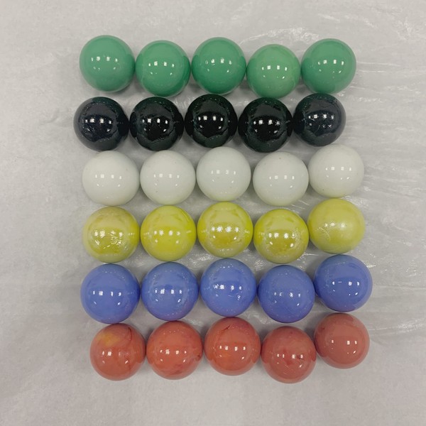 30 Large 1" (25mm) Replacement Solid Glass Marbles for Chinese Checkers, Aggravation, or Marble Games (5 Each of Red, Blue, Yellow, White, Green, Black)