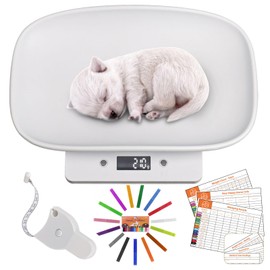 Digital Small Animals Scales for Weighing with Tape Measure, Puppy Whelping Scale Weigh Your Kitten, Rabbit with High Precision, Inclue 15 Color Newborn Puppy Collars and 6 Record Keeping Charts