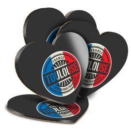 Destination Vinyl ltd Great Coasters (Set of 4) Heart - Toulouse France French Flag Drink Glossy Coasters/Tabletop Protection for Any Table Type #6022