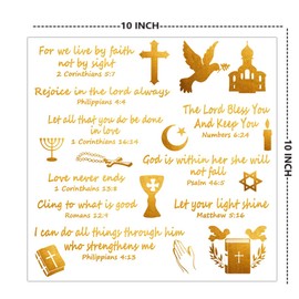 Jesus Faith Stickers,Rub On Transfers Stickers Bible Verse Motivational Labels Christian Religious Inspirational Stickers Scripture Inspirational Sticker Gold Foil Transfer Stickers,2 Sheets