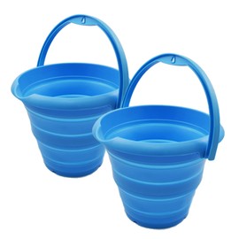 SAMMART 5L Collapsible Plastic Bucket - Foldable Round Tub - Portable Fishing Water Pail - Space Saving Outdoor Waterpot (Navy Blue (Set of 2))