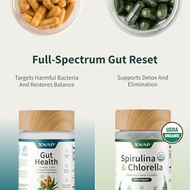 Snap Supplements Gut Health Lipase Supplement & Organic Spirulina Chlorella Bundle–Probiotic + Greens–Supports Digestion, Detox, Energy & Immune Healt