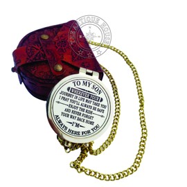 THE ANTIQUE HOUSE Shiny Brass Compass with Leather Case Gift for Son