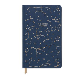 DesignWorks Ink Cloth Hardcover Journal Notebook with Lined Pages and Ribbon Marker for Work, Writing, Journaling - Navy Blue Journal with Gold Constellation, It Is Written In The Stars