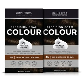 John Frieda Precision Foam Colour, Dark Natural Brown 4N, Full-coverage Hair Color Kit, Anti-Fade Gray Coverage, Deep Color Saturation Hair Dye, Pack of 2