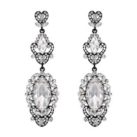 EVER FAITH Wedding Bridal Earrings for Women Girls Rhinestone Crystal Art Deco Drop Dangle Long Chandelier Earrings Clear Black Tone, Base Metal, No Gemstone