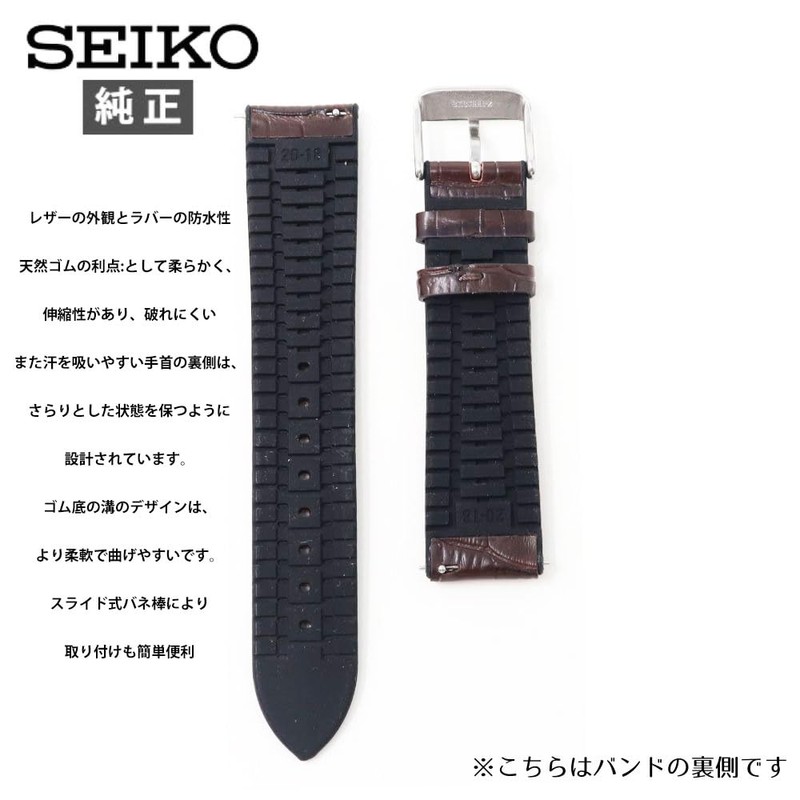 Seiko RS02C20BN Watch Band, 0.8 inches (20 mm), Leather, Rubber,