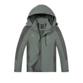 TEZO Mens Rain Jacket Waterproof with Hooded Hiking Coat Lightweight Windbreaker(AG/GY L)