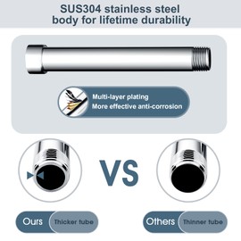 BRIGHT SHOWERS Shower Arm Extender for Rain and Handheld Shower Head, 6 Inch Shower Head Extension Arm, Shower Pipe Extension for Extending or Lowering Showerhead, Chrome