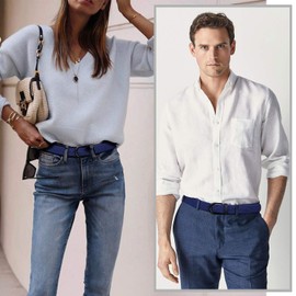 JasGood Braided Stretch Canvas Belt Elastic Casual Belt for Men and Women, Navy Blue+Black Buckle