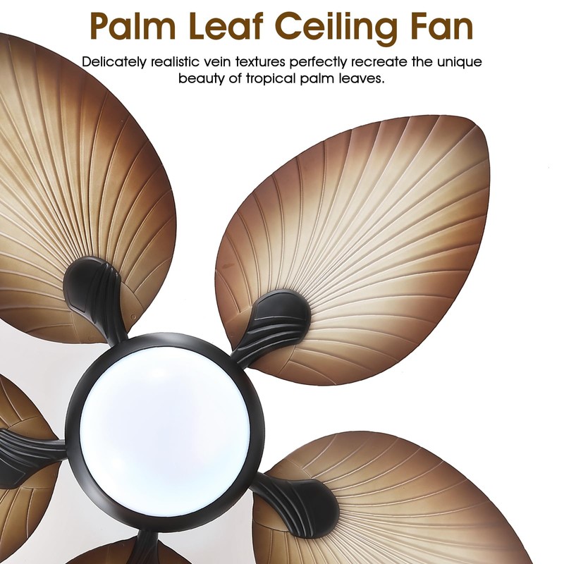 Tropical Ceiling Fans with Lights, 44 Inch Palm Leaf Outdoor