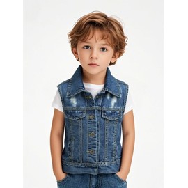 Motteecity Fashion Boys Casual Ripped Denim Stylish Sleeveless Jacket Vest 2T