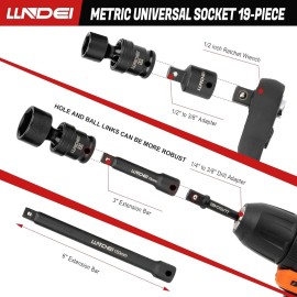 3/8 Swivel Impact Socket Set Metric Adapter Drive Extension Universal Wobble Kit