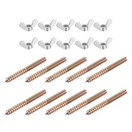sourcing map M6 Wing Nuts Butterfly Nut Silver Tone 10pcs and M6x60mm Hanger Bolt Double Headed Screw 10pcs