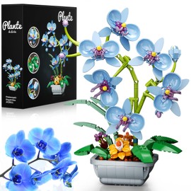itshWOee Blue Orchid Flowers Bouquet Building Set, Botanical Collection Artificial Plant for Home Décor, Ideal Gifts for Mother's Day, Anniversary, Birthday
