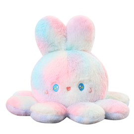 Reversible Octopus Doll Gradient Color Cute Bunny Ear Octopus Plush Toy Double Sided Stuffed Animal Pink Purple 35cm/13.8in