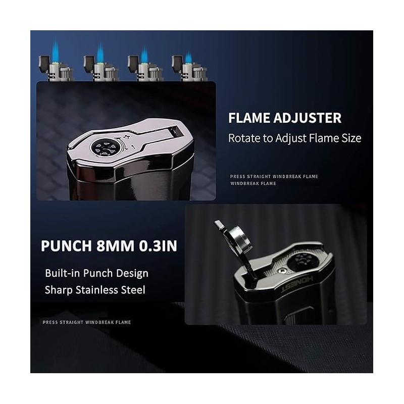 PROMISE Metal Lighter Triple Jet Flame Refillable Butane Lighter Windproof