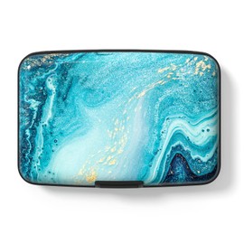 Hsxnam Credit Card Holder Wallet, RFID Blocking Credit Card Case Aluminum Metal Cute Business Card Holder Pocket ID Case for Women Men, Blue Ocean Marble