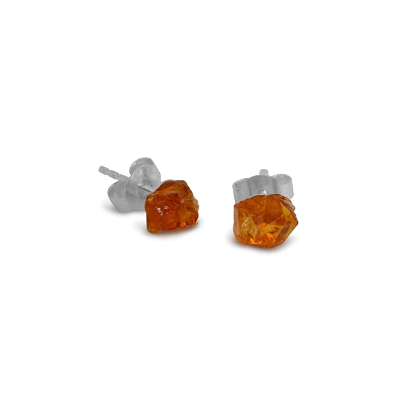 Vifaleno Natural Raw Citrine Stud Earrings 8-9mm 925 Silver, Sterling