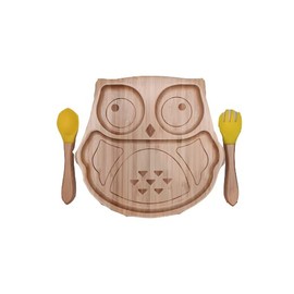 Baby & Toddler Bamboo Suction Plate Set for Feeding and Weaning - Yellow Owl Design by Bamboo Gift Company