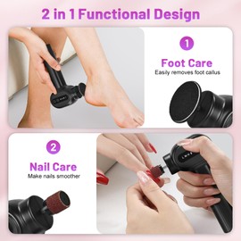 Electric Foot Callus Remover Rechargeable Foot File 2 in 1 Electric Callus Remover for Feet Adjustable Speed Foot Scrubber for Dead Skin with Pedicure Tools and Nail Drill (Black)