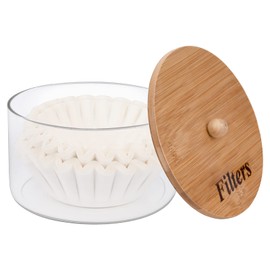 Coffee Filter Holder with Lid,Glass Coffee Filter Storage Container,Coffee Filter Dispenser,Rustic Coffee Filter Organizer Basket,Coffee Filter Container for Counter, Coffee Bar Accessories Decor