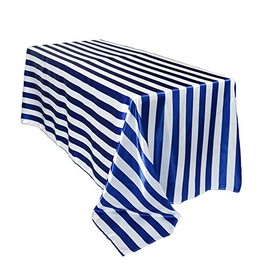 YOUR CHAIR COVERS - 90 x 156 inch Rectangular Satin Tablecloth - Royal Blue/White Striped, Rectangle Shiny Satin Table Linens for 8 ft Rectangular Tables