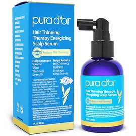 PURA D'OR Hair Thinning Therapy Energizing Scalp Serum Revitalizer, Infused with Organic Argan Oil, Biotin & Natural Ingredients, for All Hair Types, Men and Women, 4 Fl Oz (Packaging may vary)