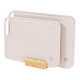 KitchenEdge Rice Fiber Cutting Board Set with Bamboo Stand for Cooking Prep, 2 Piece Kitchen Set, with Juice Grooves and Handles, (13.5x9.5, 15.5x11 in)