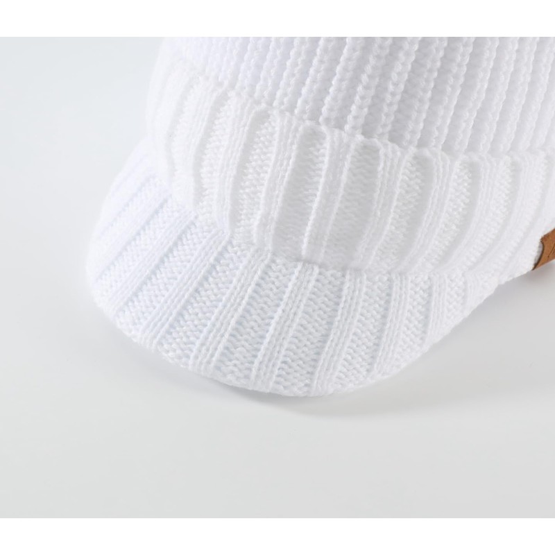 Magracy Mens Winter Hat with Visor and Thick Peak, White