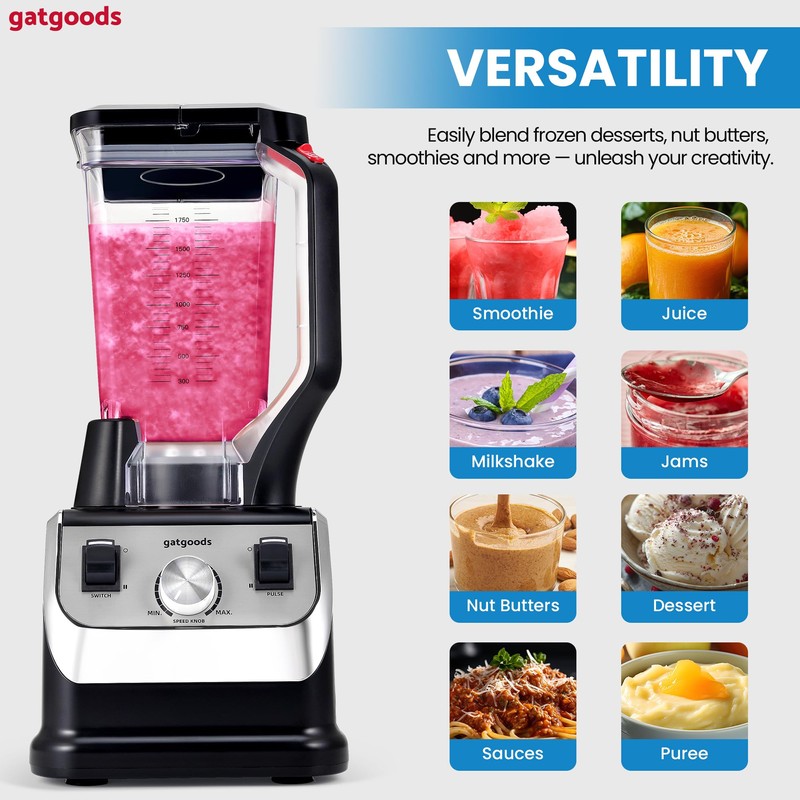 GATGOODS 72 oz Blender, 2200W Professional Kitchen Countertop Blender, Self-Cleaning,