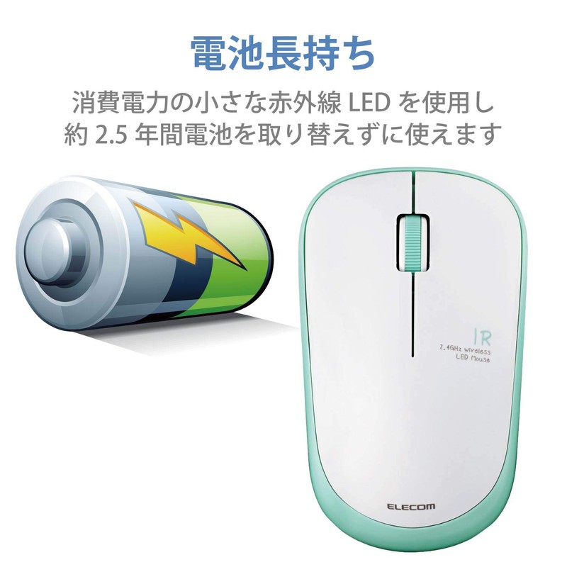 Elecom M-IR07DRGN Wireless Mouse, Includes Receiver, Size M, 3 Buttons,