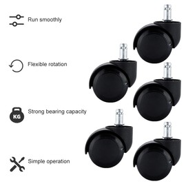 5pcs Chair Wheel, Office Chair Wheel Smooth Heavy Duty Universal Dual Caster Gaming Plastic(Black)