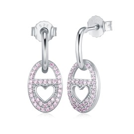 925 Sterling Silver Dangle Earrings for Women Oval Drop Earrings Pavé Pink Cubic Zirconia