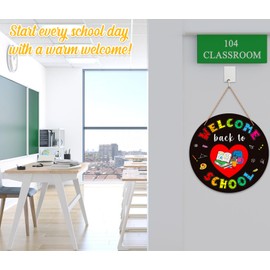 BIZIBAFF Welcome Sign for Classroom Door Decorations - Welcome Back to School Classroom Door Hanger Wreath Classroom Bulletin Board Decorations Hanging Sign Teacher Supplies
