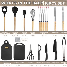 Camping Cooking Utensils Set, Silicone Cookware for Travel BBQ