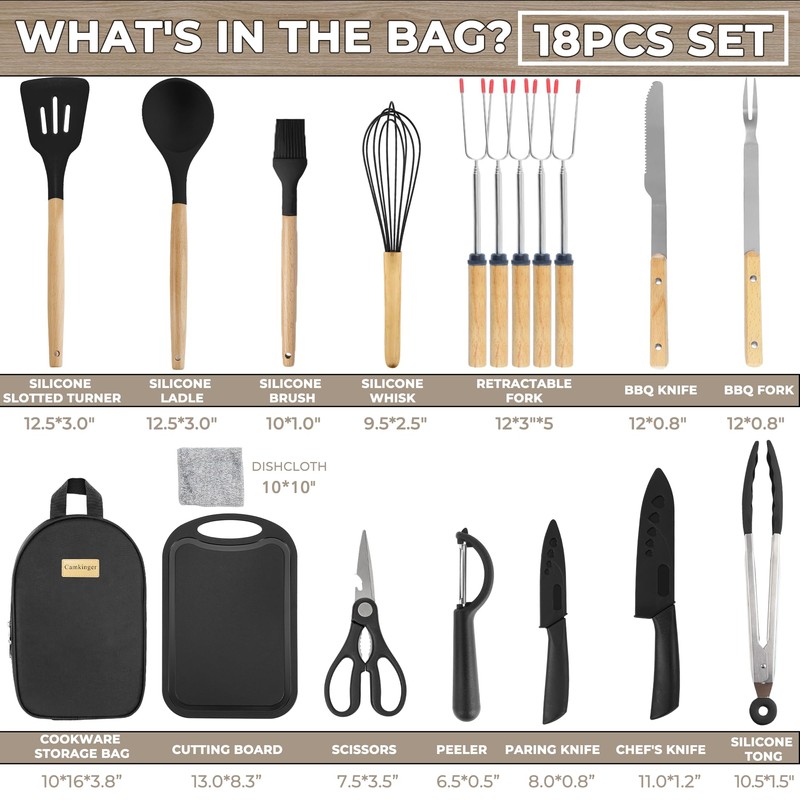Camping Cooking Utensils Set, Silicone Cookware for Travel BBQ