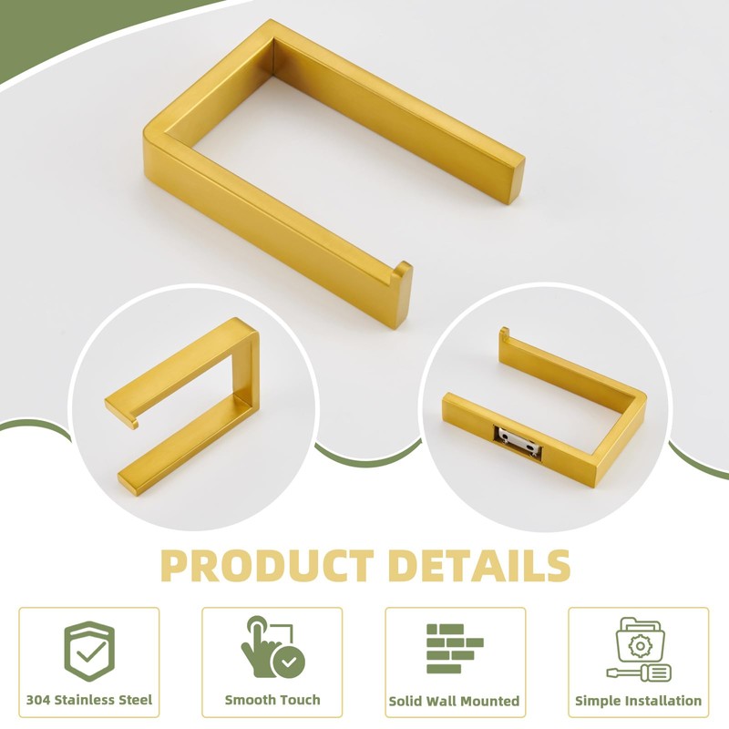 APLusee Brushed Gold Toilet Paper Holder, 304 Stainless Steel Tissue