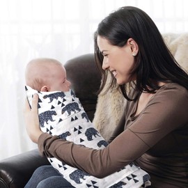 Ultra Soft Muslin Swaddle Blankets Premium Receiving Blanket for Boys & Girls 47" x 47" (Bear)