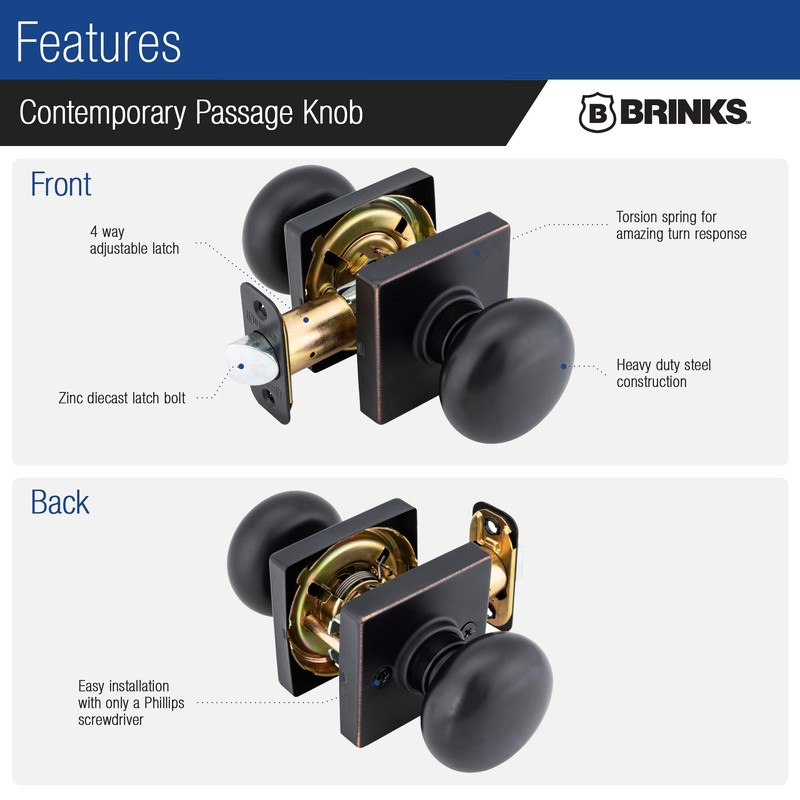 BRINKS – Contemporary Non-Locking Interior Ball Door Knob, Tuscan Bronze