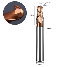 ASNOMY 1 x solid carbide radius cutter ball head mill, diameter 10 mm, AlTiN coating HRC 55, carbide ball end mill, 2 teeth CNC engraving cutter for metal