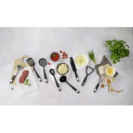 Fackelmann Potato Masher 26cm SENSE Fruit & Vegetable Masher Plastic Non Slip Soft Touch Handle for Coated Pans and Pots (Color : Silver/Black), Quantity: 1 Piece