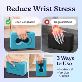 Deep-Zen® Yoga Blocks Wrist Support; Yoga Blocks 2 Pack with Knee Pads and Strap to Put Less Weight on Wrists; Durable, Versatile Yoga Brick Exercise Block Set, Blocks Yoga (Serene Blue, L)