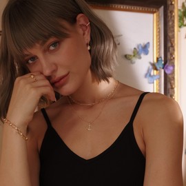 MEVECCO Gold Layered Choker Necklace for Women, 18K Gold Plated Dainty CZ Anchor Pendant Minimalist Paperclip Double Layer Necklace for Jewelry