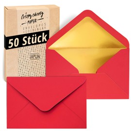 Japun Envelopes (50 pieces), envelopes, envelope without window, DIN C6-162 x 114 mm, inside: gold, paper colour: red
