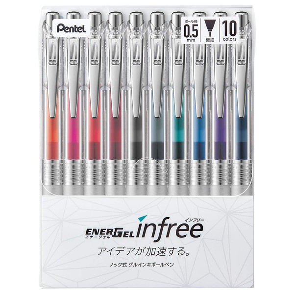 Pentel BLN75TL-10 EnerGel Ink Ballpoint Pen, 0.02 inches (0.5 mm), 10 Colors